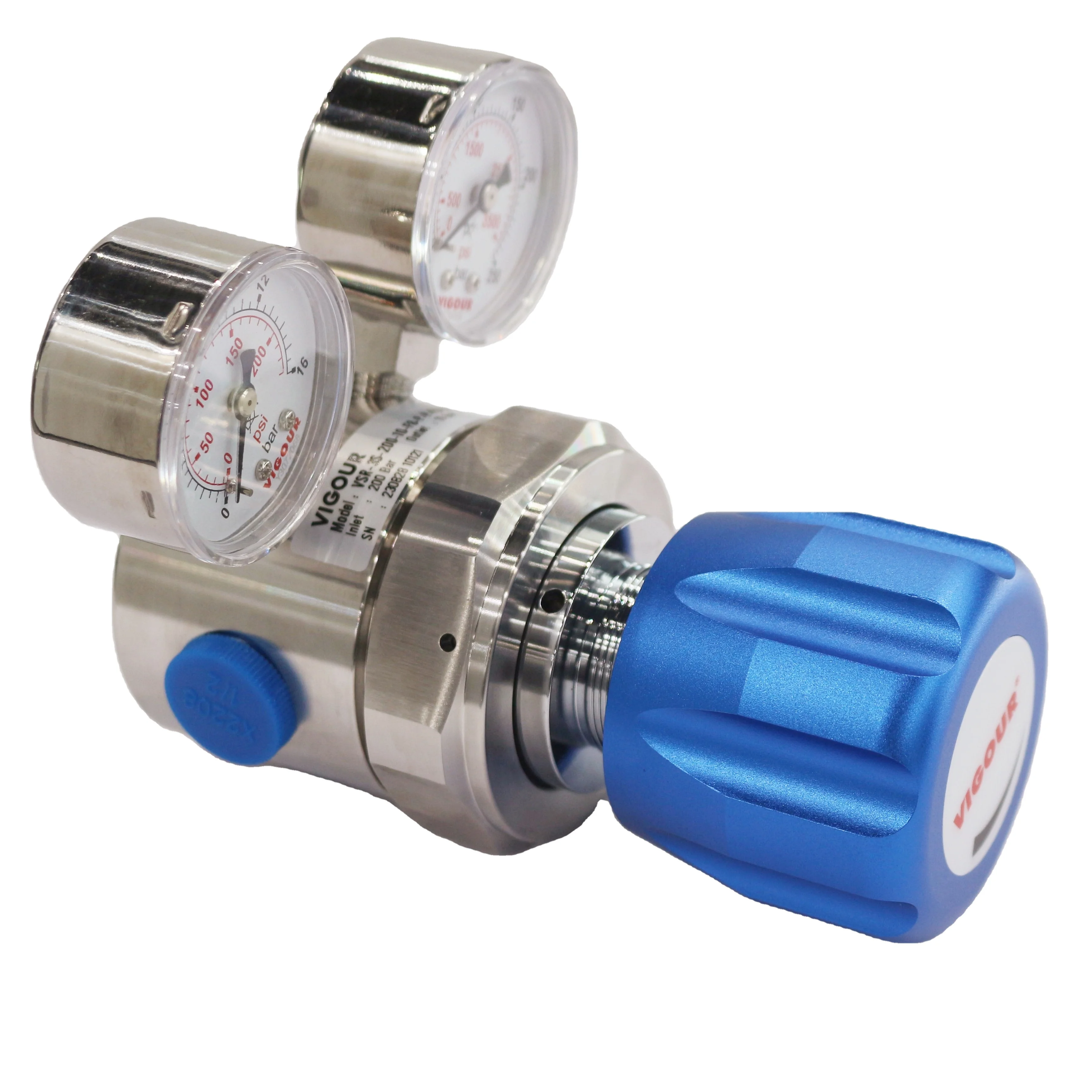 VIGOUR SS316L High-Flow Six Ports Cylinder Pressure Regulator 300 Bar for Propane LPG Helium Argon Nitrogen NPT
VIGOUR SS316L High-Flow Six Ports Cylinder Pressure Regulator 300 Bar for Propane LPG Helium Argon Nitrogen NPT