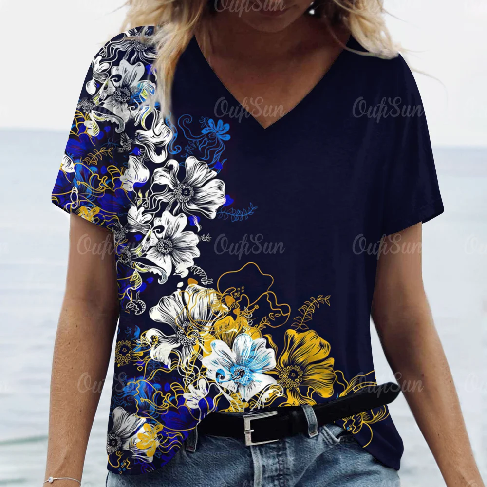 Floral Print T-Shirts Women Short Sleeved Streetwear Summer Tee Women's Fashion Casual V Neck T Shirts Oversized Female Clothing
Floral Print T-Shirts Women Short Sleeved Streetwear Summer Tee Women's Fashion Casual V Neck T Shirts Oversized Female Clothing