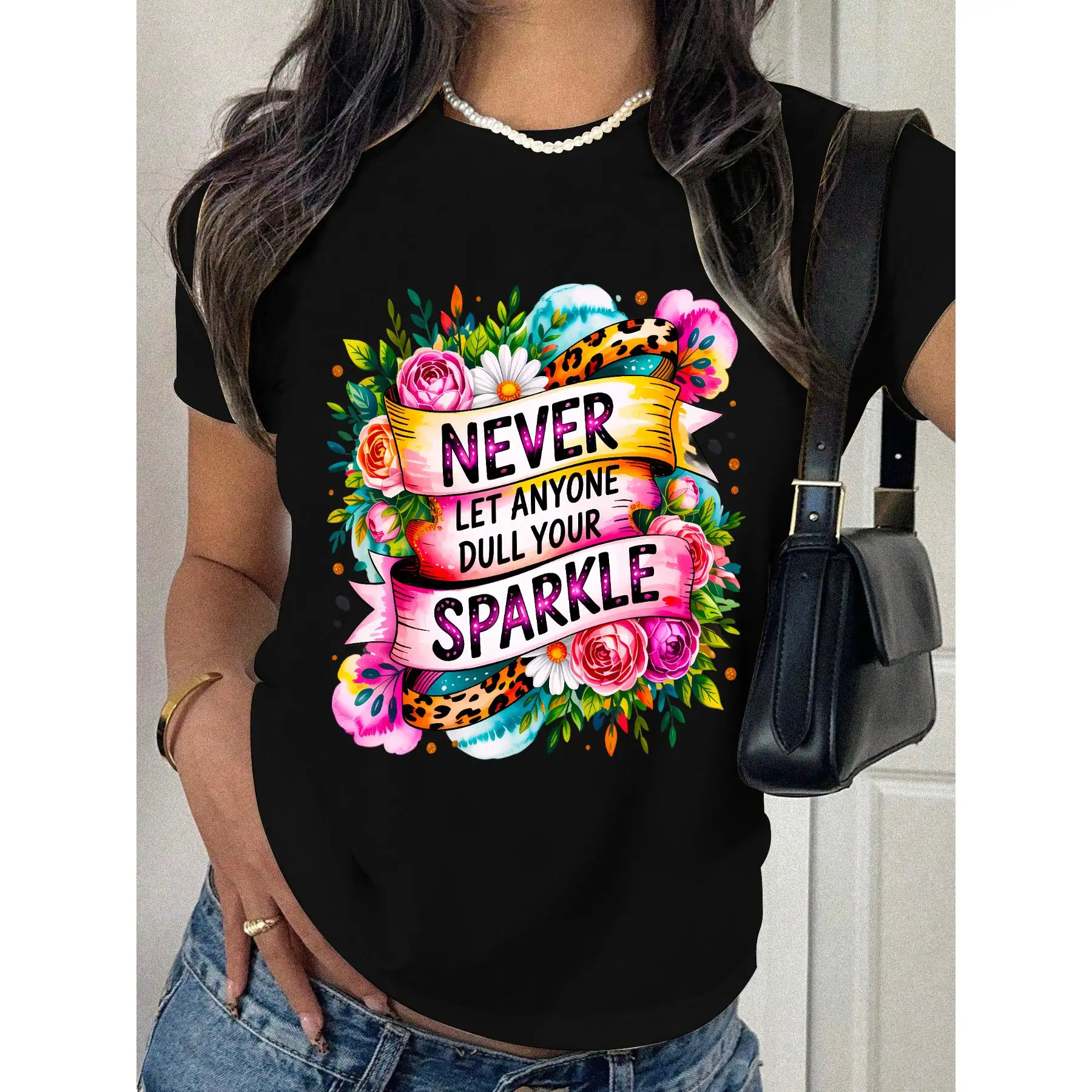 Positive Vibe T-Shirt, Never Let Anyone Dull Your Sparkle Print, Cute Motivational Slogan Top, Casual Streetwear for Women
Positive Vibe T-Shirt, Never Let Anyone Dull Your Sparkle Print, Cute Motivational Slogan Top, Casual Streetwear for Women
