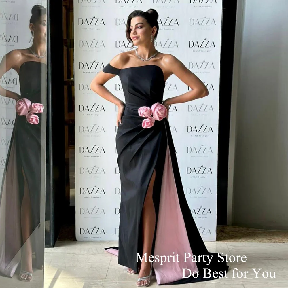 Mesprit Arabian Evening Dress Black Prom Gown Pink Flowers Contrast Color Slit Mermaid Dubai Party Gown فساتين حفلة موسيقية
Mesprit Arabian Evening Dress Black Prom Gown Pink Flowers Contrast Color Slit Mermaid Dubai Party Gown فساتين حفلة موسيقية