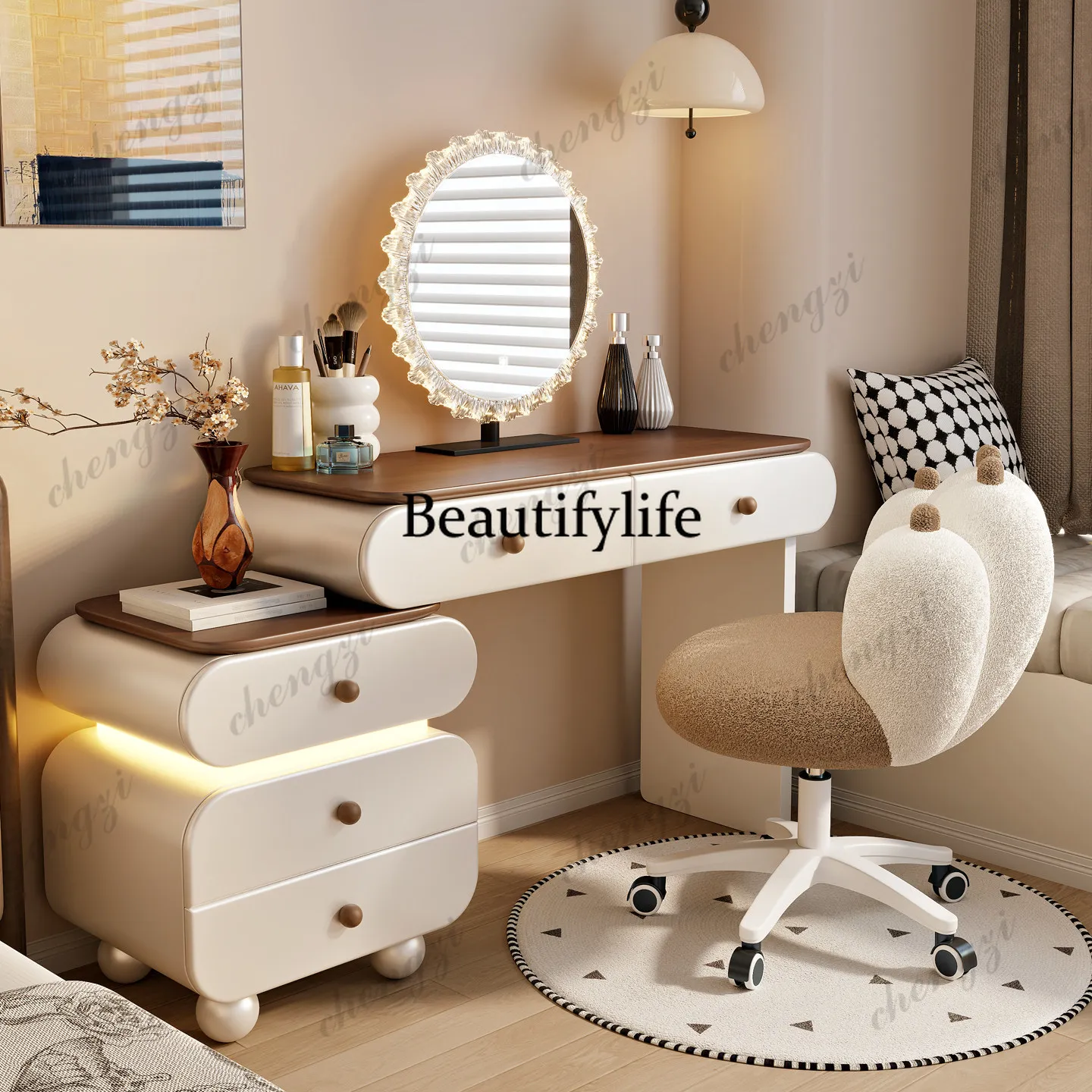 All solid wood paint, new dresser, modern and simple bedroom, chest integrated makeup table
All solid wood paint, new dresser, modern and simple bedroom, chest integrated makeup table