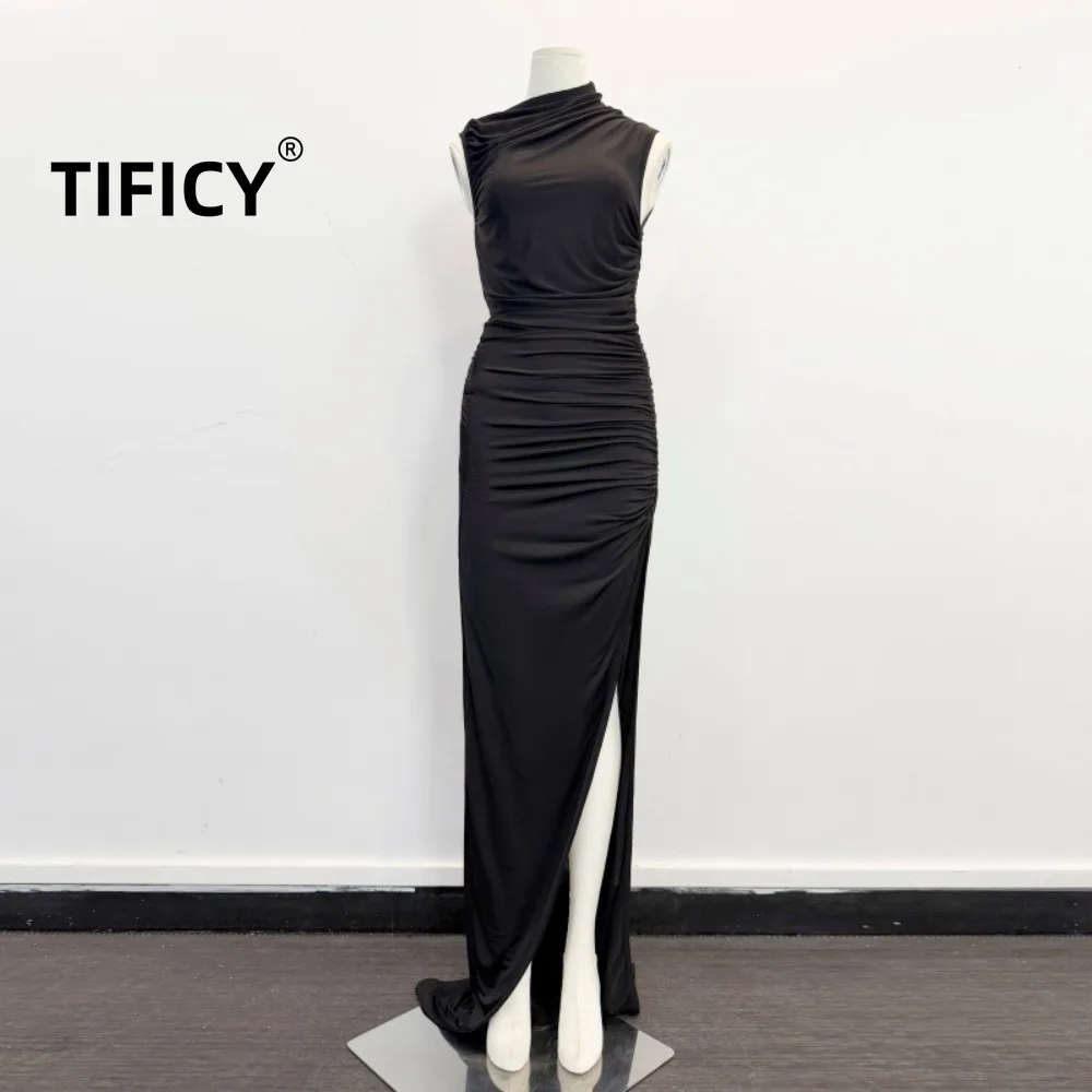 High Street Asymmetric Swing Collar Sleeveless Dress Women's Summer Pleats Waist Cinching High Slit and A Long and Flowing Dress
High Street Asymmetric Swing Collar Sleeveless Dress Women's Summer Pleats Waist Cinching High Slit and A Long and Flowing Dress