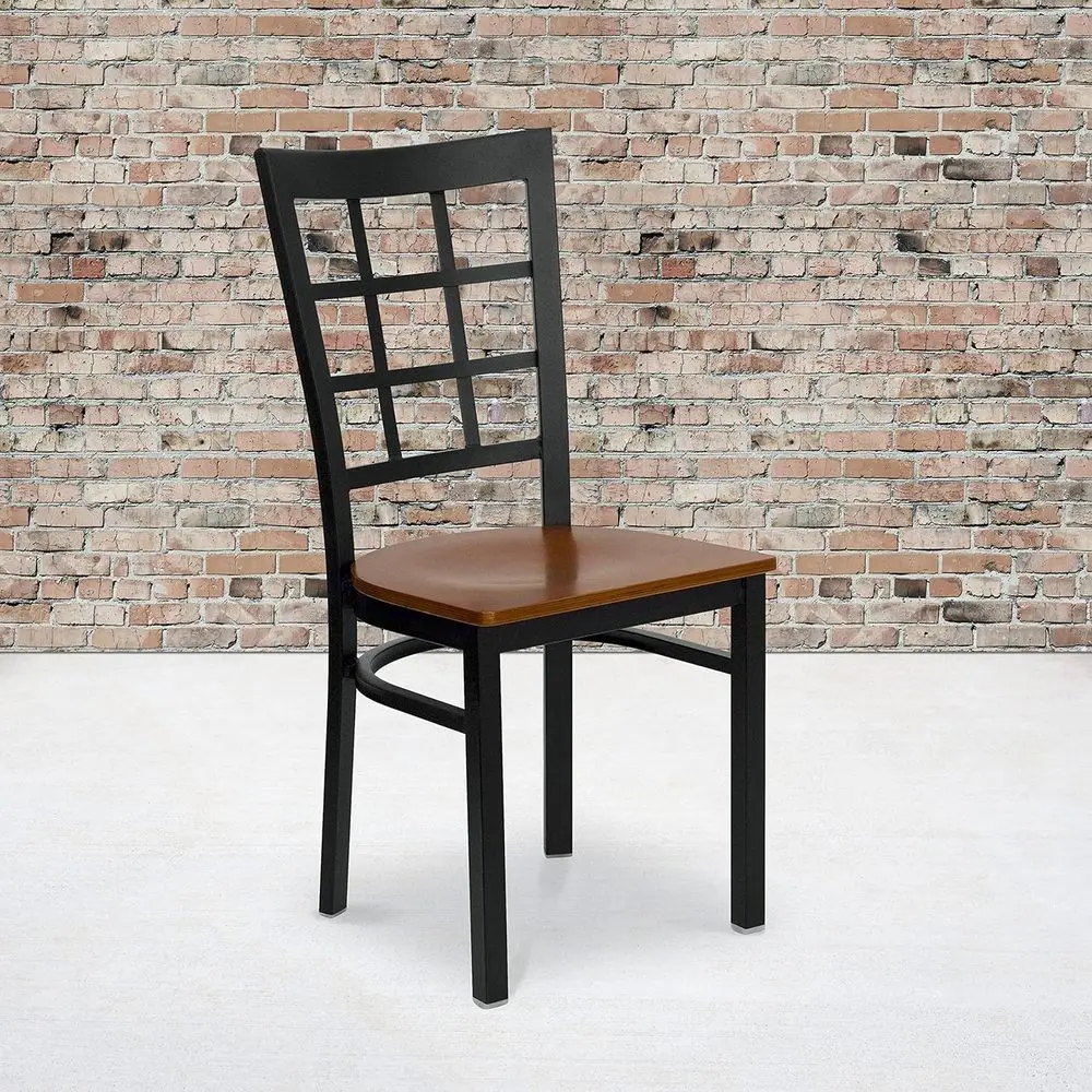 Black Metal Restaurant Chair with Cherry Wood Seat
Black Metal Restaurant Chair with Cherry Wood Seat