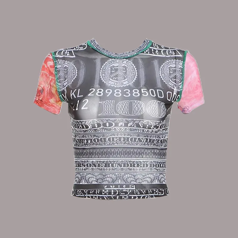 Women's new spring fashion sexy short cut slim fit color blocked digital printed short sleeved T-shirt Y2K
Women's new spring fashion sexy short cut slim fit color blocked digital printed short sleeved T-shirt Y2K