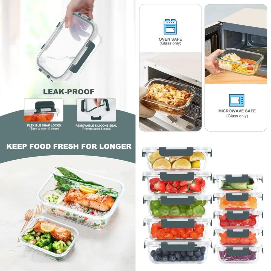 10 Pack Glass Food Storage Containers, Meal Prep Containers with Lids, Airtight Glass Lunch Boxes, Freezer, Oven, and Microwave
10 Pack Glass Food Storage Containers, Meal Prep Containers with Lids, Airtight Glass Lunch Boxes, Freezer, Oven, and Microwave