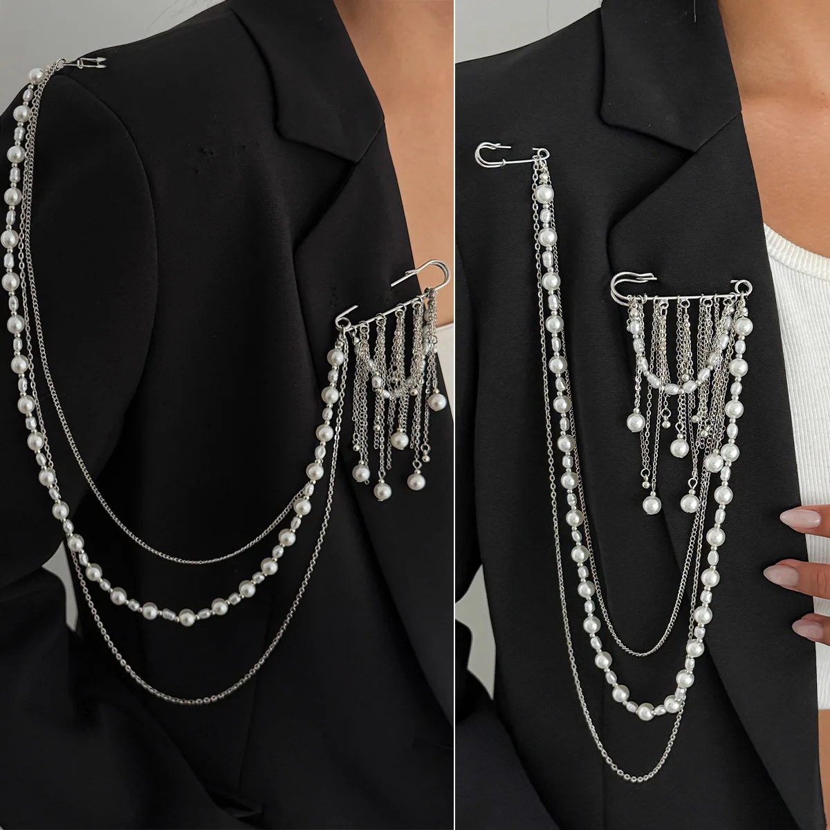Hip Hop Pin Imitation Pearl Tassel Brooches Chain for Women Fashion Suit Lapel Pin Elegant Shoulder Chain Jewelry Accessory
Hip Hop Pin Imitation Pearl Tassel Brooches Chain for Women Fashion Suit Lapel Pin Elegant Shoulder Chain Jewelry Accessory
