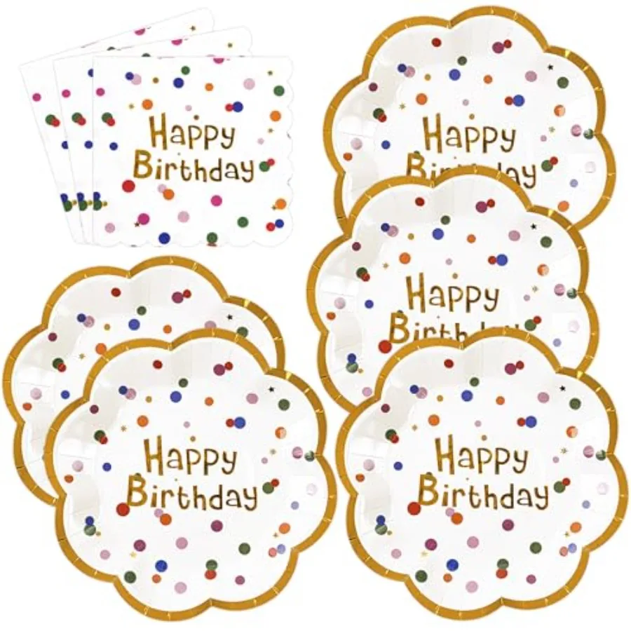 50PCS Happy Paper Plates and Napkins - White and Gold Scalloped Plates 7Inch Colorful Dots Dessert Plates Disposable Paper Dinn
50PCS Happy Paper Plates and Napkins - White and Gold Scalloped Plates 7Inch Colorful Dots Dessert Plates Disposable Paper Dinn