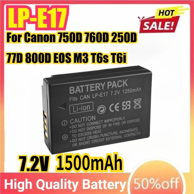 LP-E17 7.2V 1500mAh Camera Battery For Canon 750D 760D 250D 77D 800D EOS M3 T6s T6i T7i X8i 8000D R50 M6 M5 M3 SL2 LC-E17E
LP-E17 7.2V 1500mAh Camera Battery For Canon 750D 760D 250D 77D 800D EOS M3 T6s T6i T7i X8i 8000D R50 M6 M5 M3 SL2 LC-E17E