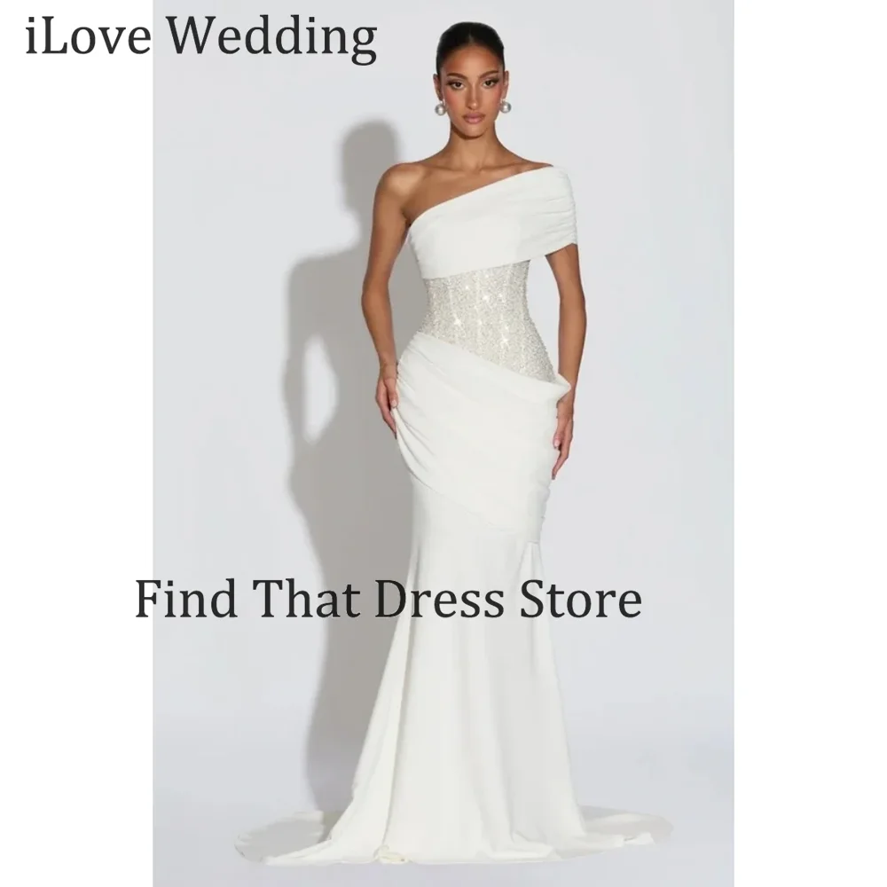 Custom Made White One Shoulder Pleated Modern Evening Gown Sheath Floor Length Sequins Prom Party Dress with Train robes de
Custom Made White One Shoulder Pleated Modern Evening Gown Sheath Floor Length Sequins Prom Party Dress with Train robes de