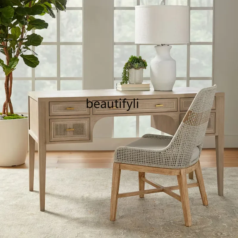 B American retro solid wood desk computer desk antique rattan home simple modern desk
B American retro solid wood desk computer desk antique rattan home simple modern desk