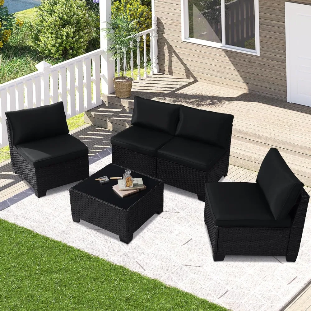 4 Piece Outdoor Patio Furniture Set, Outdoor Sectional Furniture, Wicker Sectional Conversation Sofa Set with Glass Table and Cu
4 Piece Outdoor Patio Furniture Set, Outdoor Sectional Furniture, Wicker Sectional Conversation Sofa Set with Glass Table and Cu