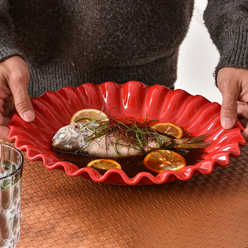 Vintage Red Exquisite Fish Plate Lace Design Home Ceramic Irregular Underglaze Color Dinning Plates Large Capacity Tableware
Vintage Red Exquisite Fish Plate Lace Design Home Ceramic Irregular Underglaze Color Dinning Plates Large Capacity Tableware