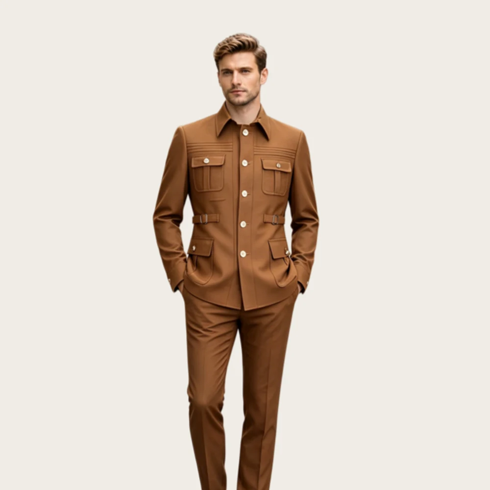 Mophiel Casual Men's Suits 2 Pieces Safari Suit with Gold Buttons Waistband for Party Office Business Jacket+Pants Customized
Mophiel Casual Men's Suits 2 Pieces Safari Suit with Gold Buttons Waistband for Party Office Business Jacket+Pants Customized