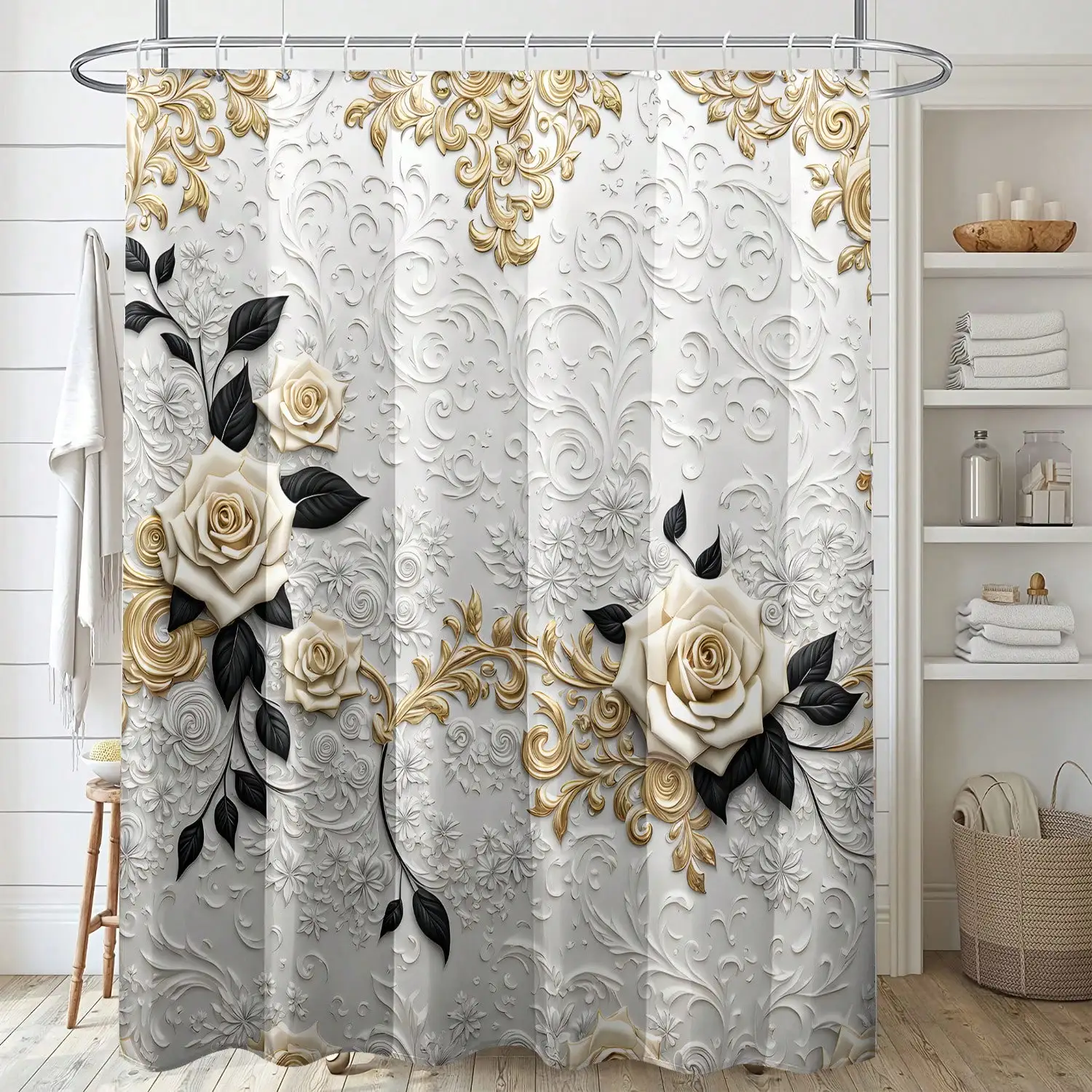 1pc white floral dark beige rose print shower curtain with hooks, polyester fabric, modern art windows and walls, bathtub bathroom home decoration shower curtain for all seasons 71x71 inches
1pc white floral dark beige rose print shower curtain with hooks, polyester fabric, modern art windows and walls, bathtub bathroom home decoration shower curtain for all seasons 71x71 inches