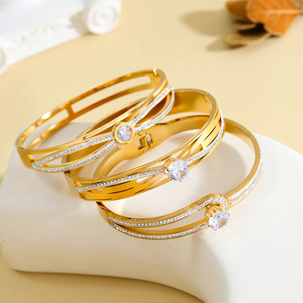 18k Gold Plated Stainless Steel Bracelet Hypoallergenic Cubic Zirconia Bangle Give to Wife Gift Forever Love Jewelry
18k Gold Plated Stainless Steel Bracelet Hypoallergenic Cubic Zirconia Bangle Give to Wife Gift Forever Love Jewelry