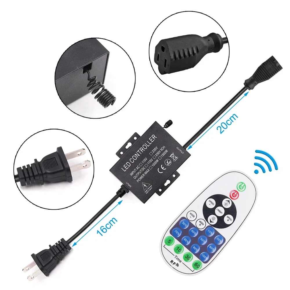 LED Strip Dimmer with EU/US/AU Plug 23 Keys RF Remote Controller Dimmer for Dimming LED Strip/LED Bulb/LED String AC110V 220V
LED Strip Dimmer with EU/US/AU Plug 23 Keys RF Remote Controller Dimmer for Dimming LED Strip/LED Bulb/LED String AC110V 220V
