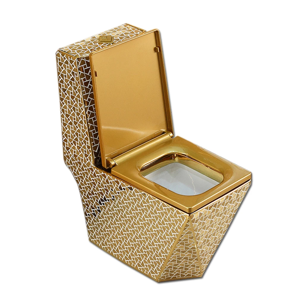 S Trap Golden Ceramic Toilet, Diamond Pattern WC, Luxury Golden Sanitary Wares, Modern Bathroom Flushing Toilet Bowl
S Trap Golden Ceramic Toilet, Diamond Pattern WC, Luxury Golden Sanitary Wares, Modern Bathroom Flushing Toilet Bowl