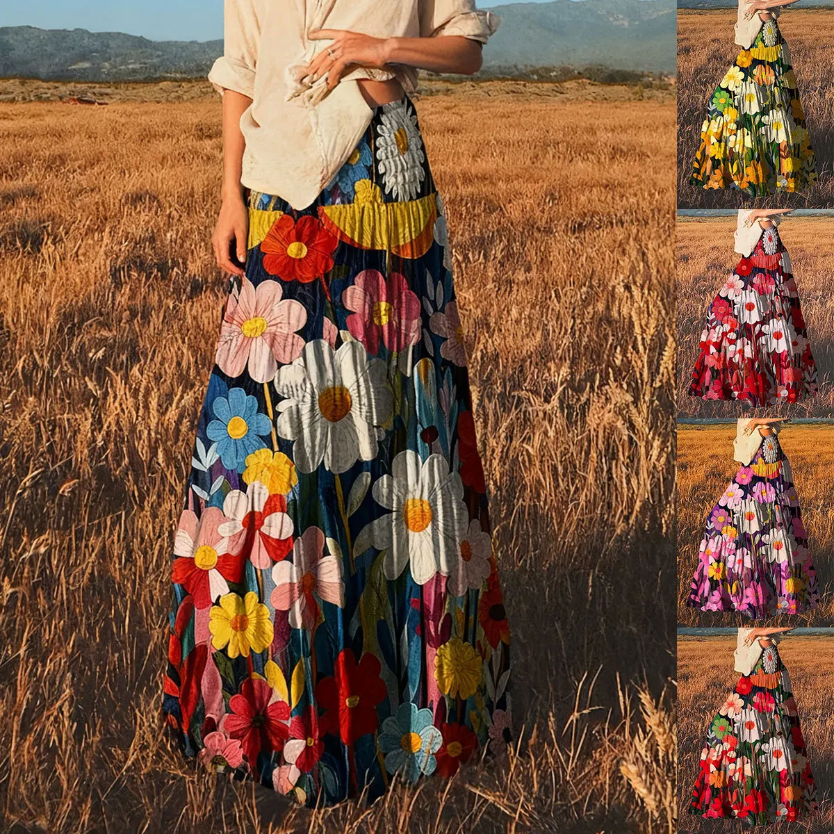 SKMY Spring 2026 Women's Clothing Elegant Boho Floral Printed Oil Painting Maxi Skirts Elastic Waist Romantic Long Skirts
SKMY Spring 2026 Women's Clothing Elegant Boho Floral Printed Oil Painting Maxi Skirts Elastic Waist Romantic Long Skirts