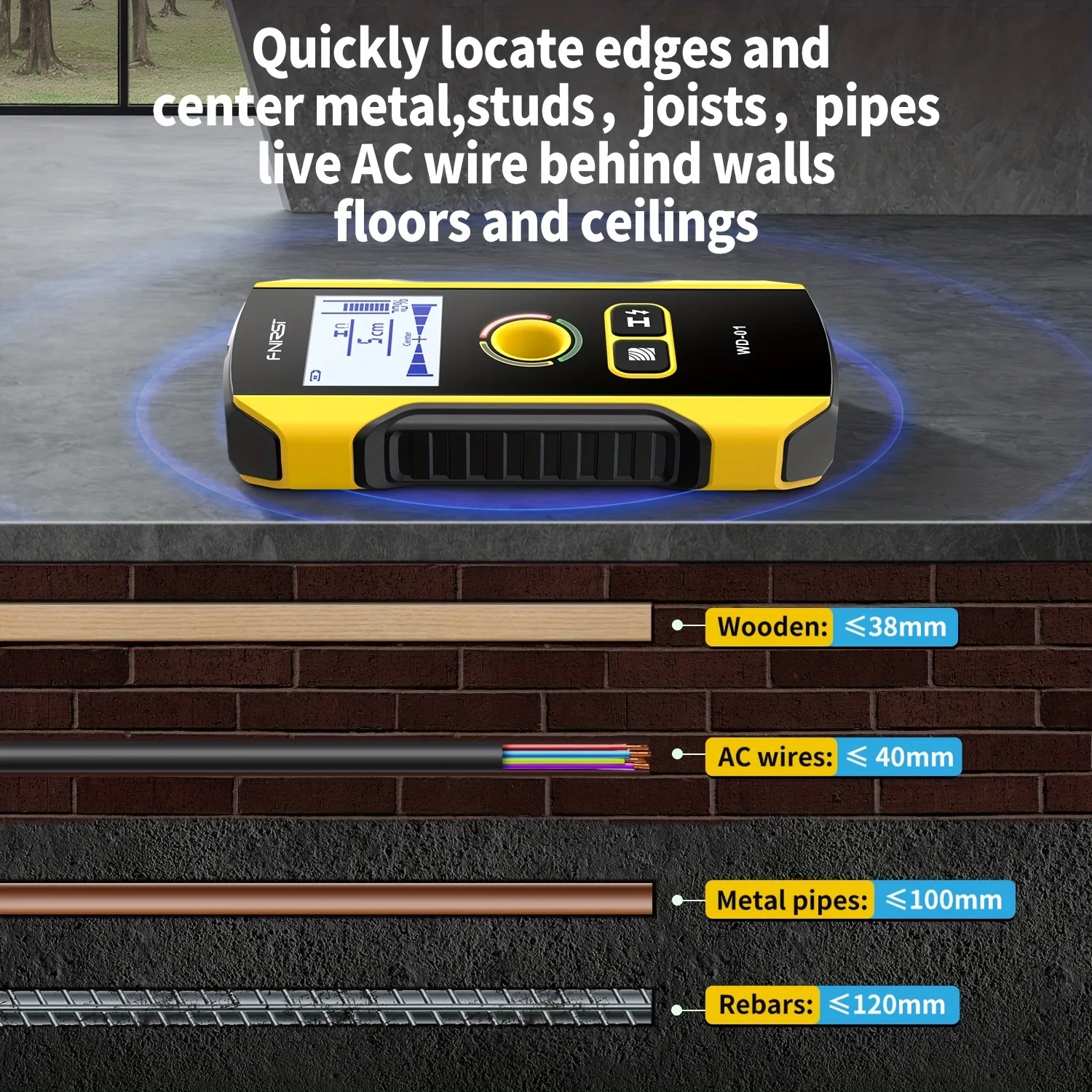 Digital Wall Detector Scanner 0.1 Measurement Accuracy LED Display Rechargeable AC Live Cable Wires Metal Wood Stud Finder
Digital Wall Detector Scanner 0.1 Measurement Accuracy LED Display Rechargeable AC Live Cable Wires Metal Wood Stud Finder
