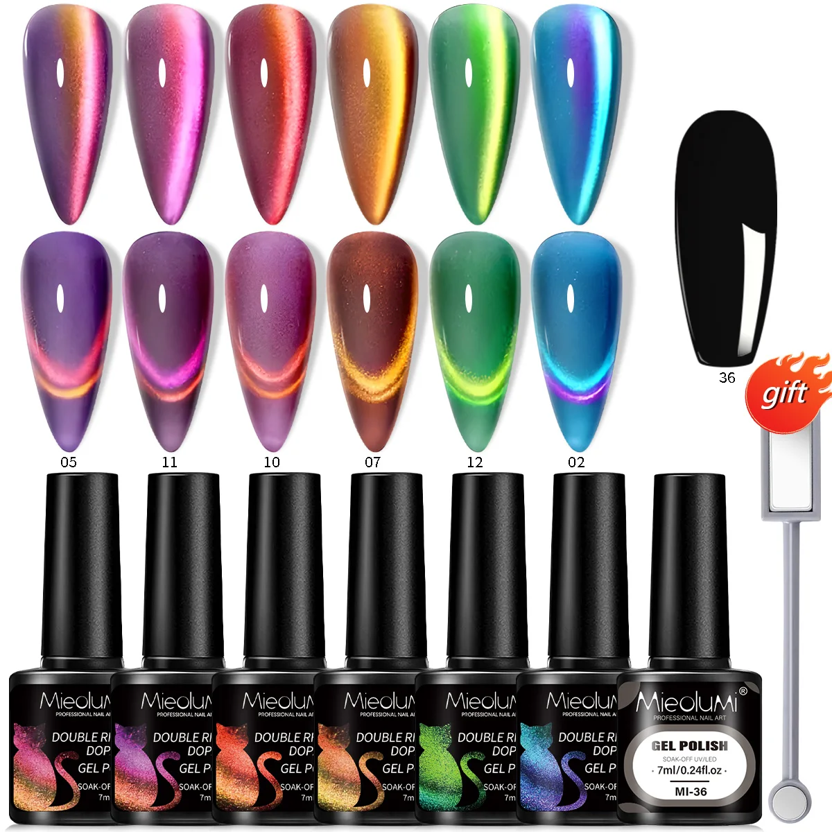 8PCS Double Rhythm Dopamine Cat Eye Gel Nail Polish Set with Magnet, with Free Magnet,Multicolor Iridescent Shifting Magnetic UV
8PCS Double Rhythm Dopamine Cat Eye Gel Nail Polish Set with Magnet, with Free Magnet,Multicolor Iridescent Shifting Magnetic UV