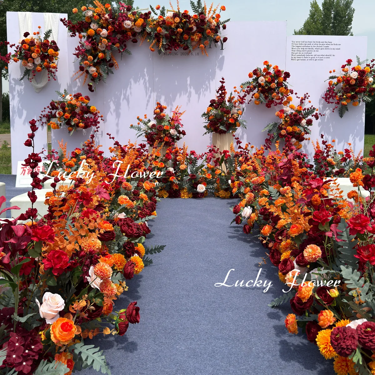Orange Red Outdoor Wedding Decoration Artificial Flowers Hang Flower Row Road Lead Flower Ball Floral Backdrop Decor Props
Orange Red Outdoor Wedding Decoration Artificial Flowers Hang Flower Row Road Lead Flower Ball Floral Backdrop Decor Props