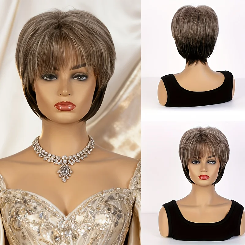 Элегантный и модный короткий женский парик из синтетического волокна, высококачественная внутренняя сетка цвета розового золота, высокая плотность и высокая эластичность.
Элегантный и модный короткий женский парик из синтетического волокна, высококачественная внутренняя сетка цвета розового золота, высокая плотность и высокая эластичность.