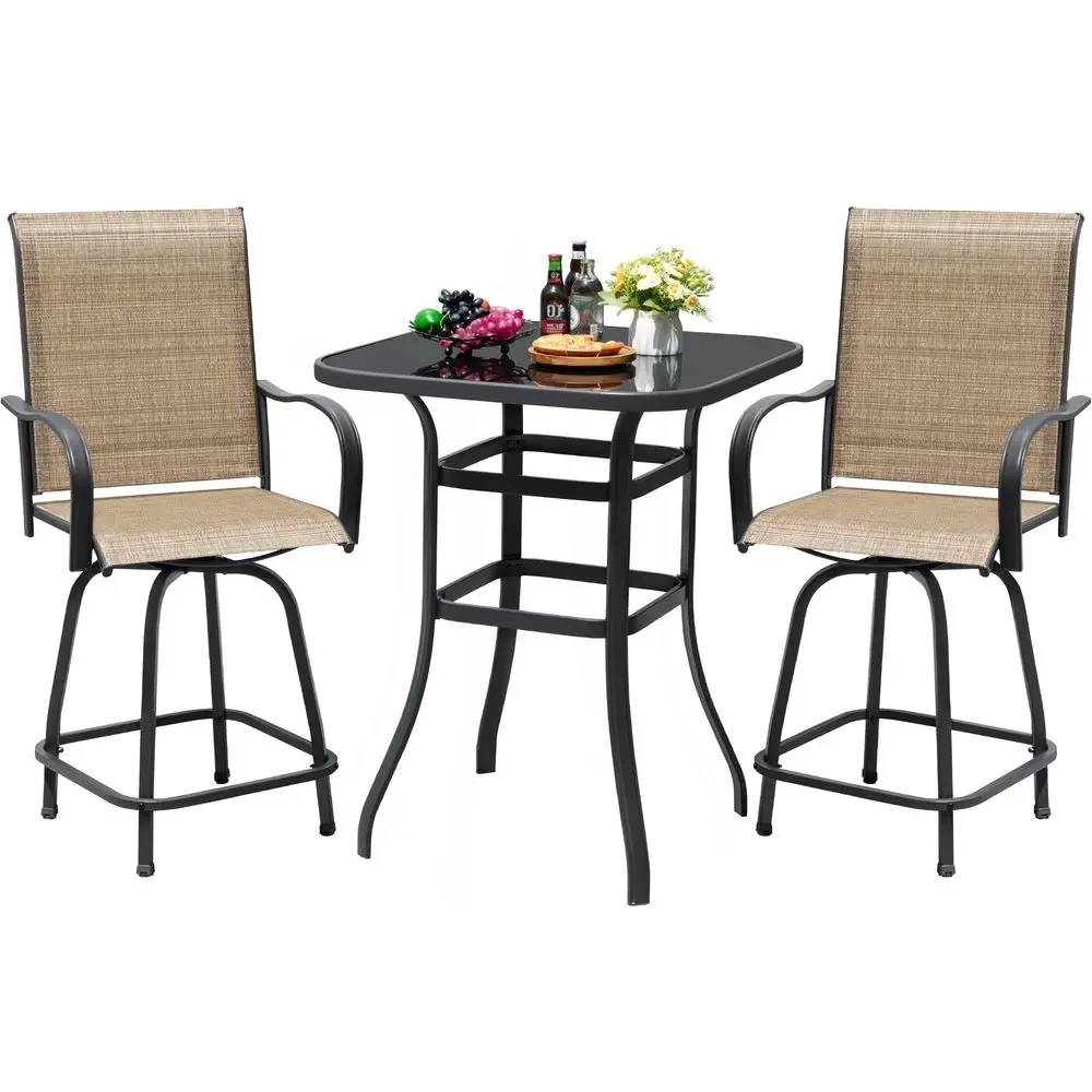 Patio Swivel Bar Set 3 Pieces Patio High Top Bar Table and Stools Chairs Set Textilene Sling Fabric Outdoor Bar Stools Set of 2
Patio Swivel Bar Set 3 Pieces Patio High Top Bar Table and Stools Chairs Set Textilene Sling Fabric Outdoor Bar Stools Set of 2