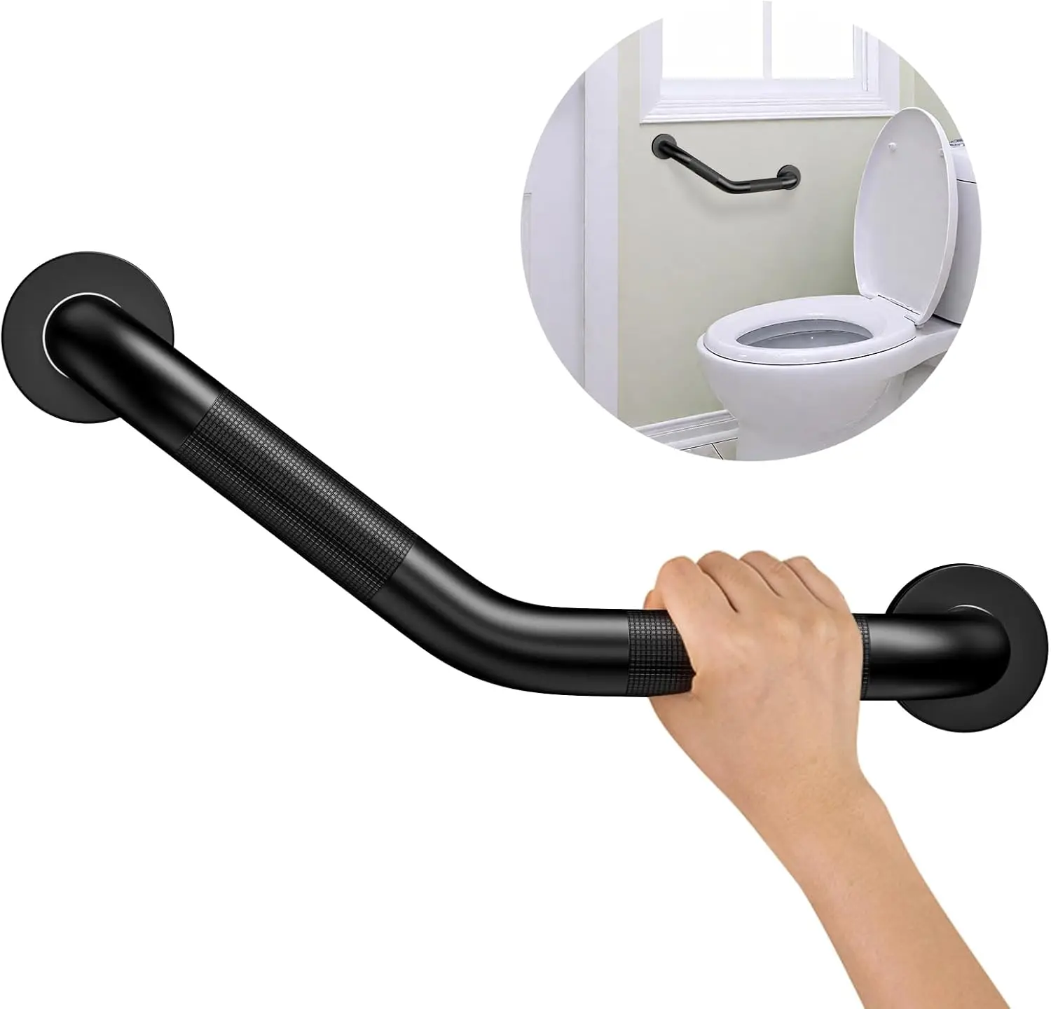 16" Angled Shower Grab Bar, Black Anti-Slip Knurled Safety Rail for Elderly, 500 lbs Capacity
16" Angled Shower Grab Bar, Black Anti-Slip Knurled Safety Rail for Elderly, 500 lbs Capacity