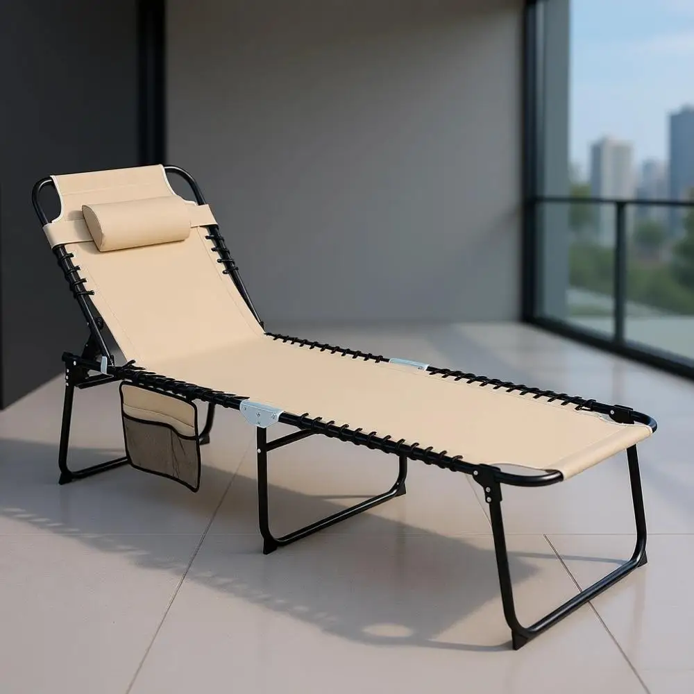 Adjustable 5-Position Outdoor Beach Lounge Chair with Detachable Pillow and Side Table
Adjustable 5-Position Outdoor Beach Lounge Chair with Detachable Pillow and Side Table