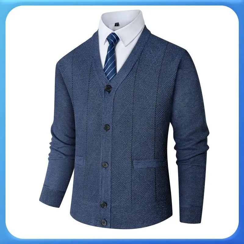 Мужской осенне-зимний вязаный кардиган для папы среднего возраста, однотонная основа, теплая одежда, воротник с сердечком
Мужской осенне-зимний вязаный кардиган для папы среднего возраста, однотонная основа, теплая одежда, воротник с сердечком