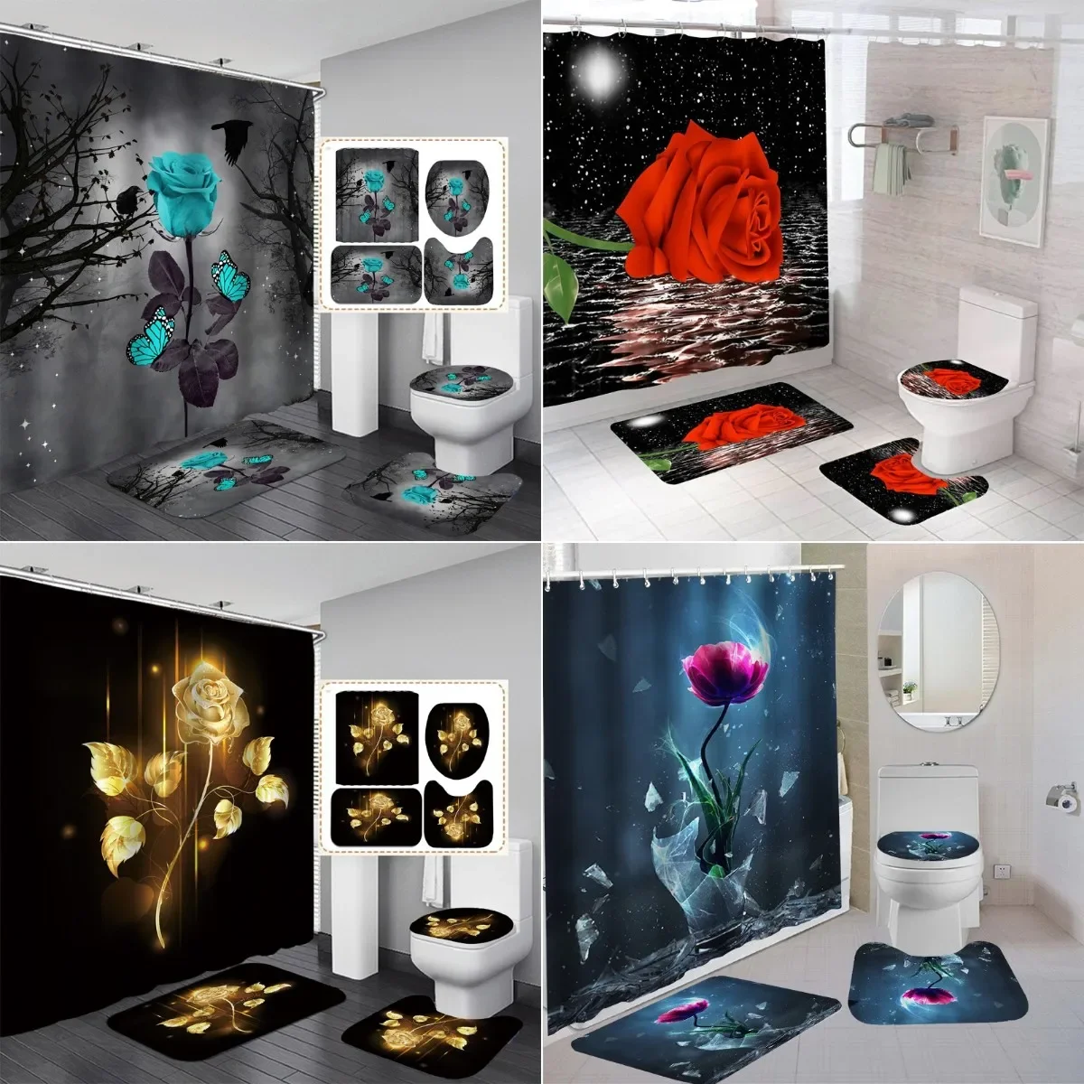 Rose Butterfly Flowers Waterproof Bathroom Shower Curtain Set Polyester Washable Bath Non-Slip Mat Rug Carpet Toilet Seat Cover
Rose Butterfly Flowers Waterproof Bathroom Shower Curtain Set Polyester Washable Bath Non-Slip Mat Rug Carpet Toilet Seat Cover