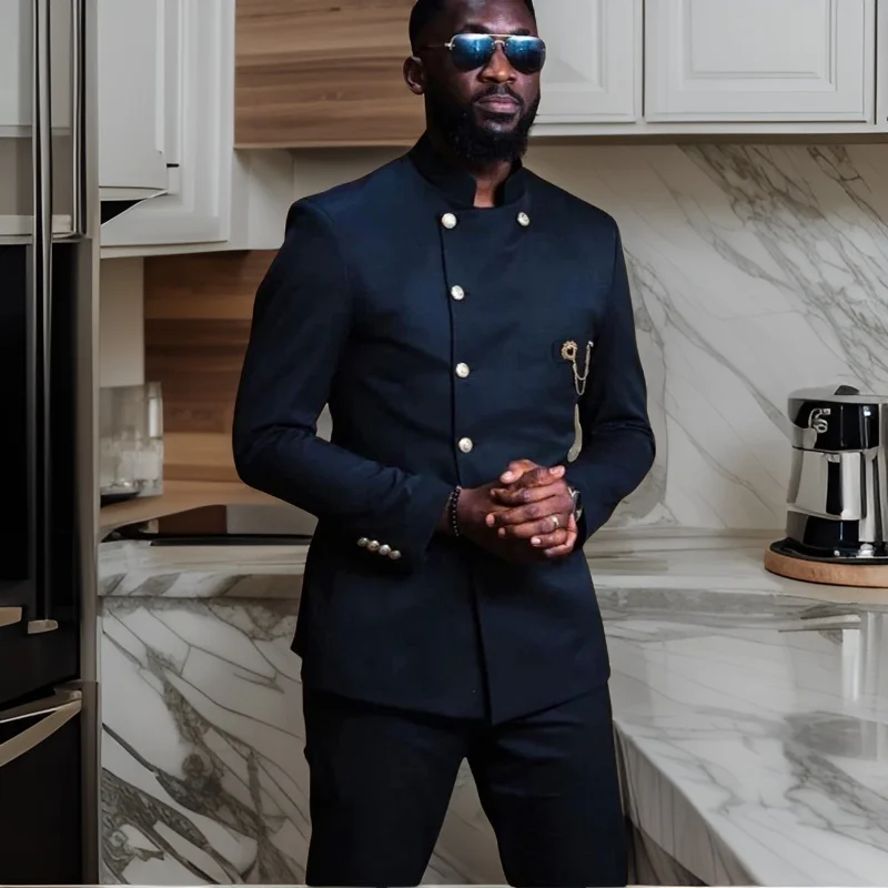 African Fashion Suits for Men with Stand Collar Custom Wedding Prom Groom Tuxedos 2 Pcs Slim Fit Jacket with Pants 2024
African Fashion Suits for Men with Stand Collar Custom Wedding Prom Groom Tuxedos 2 Pcs Slim Fit Jacket with Pants 2024