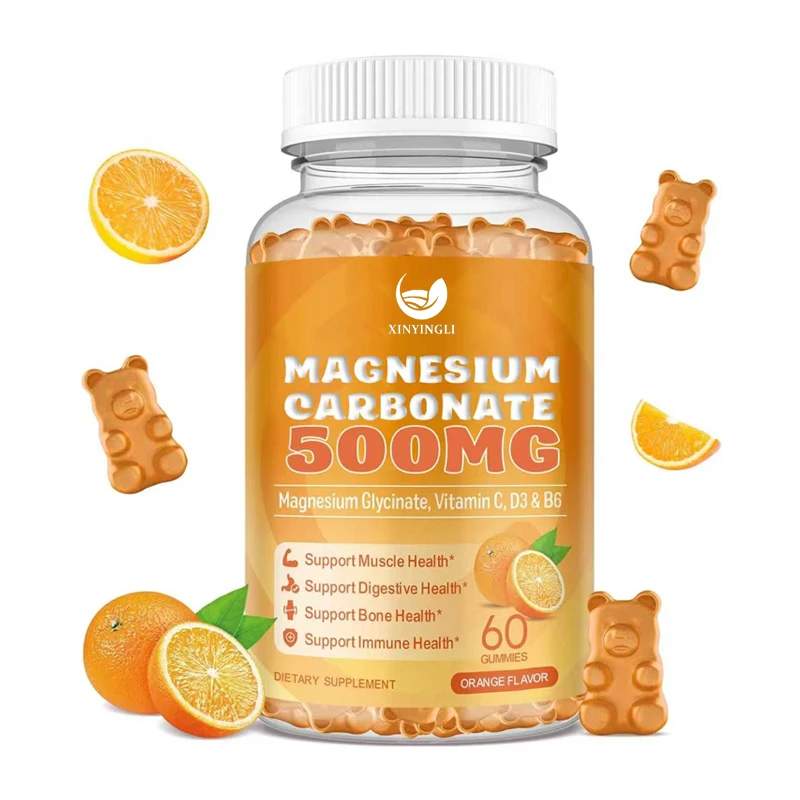 Magnesium carbonate gummies 500mg, containing vitamins C, D3, and B6, used for muscle, bone, and immune support
Magnesium carbonate gummies 500mg, containing vitamins C, D3, and B6, used for muscle, bone, and immune support