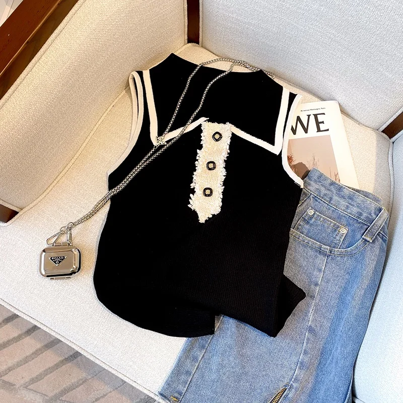 Slim Fit Knitted Vest Women's Spring Summer New Style Collar Color Block Sleeveless Base Shirt Handbag Store Fashion
Slim Fit Knitted Vest Women's Spring Summer New Style Collar Color Block Sleeveless Base Shirt Handbag Store Fashion