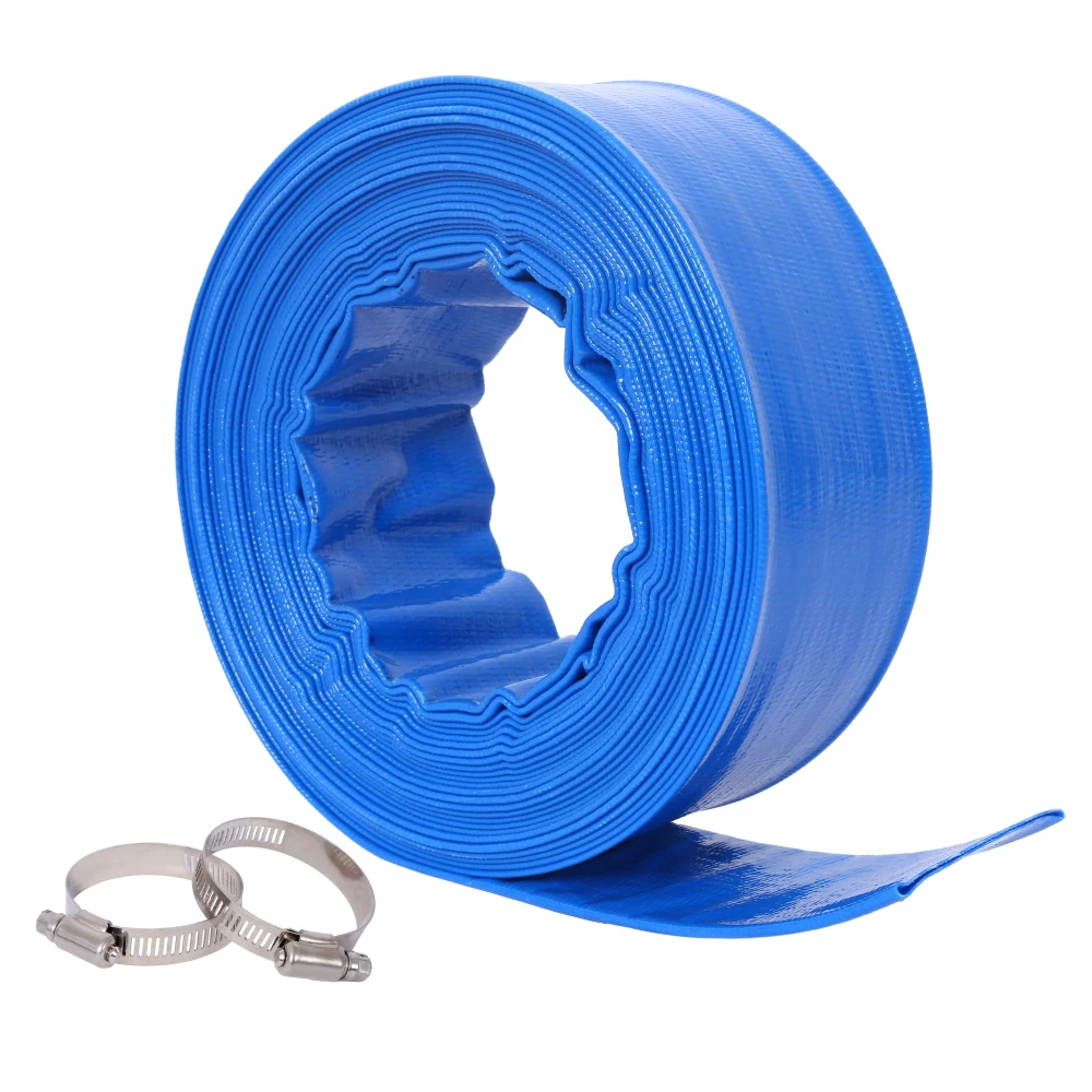 1-1/2"(Flat 2.6") widthx 50 FT Pool Hose, Blue Heavy Duty PVC Lay Flat Water Hose for Swimming Pool Filter Pump, with 2 Clamp
1-1/2"(Flat 2.6") widthx 50 FT Pool Hose, Blue Heavy Duty PVC Lay Flat Water Hose for Swimming Pool Filter Pump, with 2 Clamp