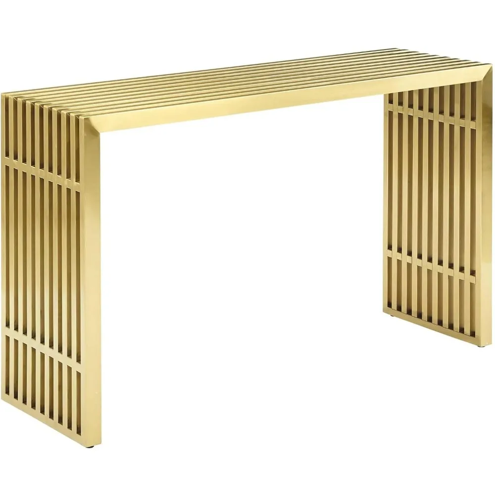 Modern Gold Stainless Steel Console Table with Gridiron Design
Modern Gold Stainless Steel Console Table with Gridiron Design