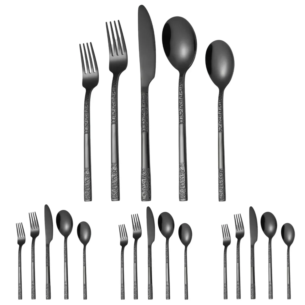 A · HOUSEWARE Black Silverware Set for 4 Stone Pattern Handle Elegant Steel Flatware Unique Textured Design Eating Utensils
A · HOUSEWARE Black Silverware Set for 4 Stone Pattern Handle Elegant Steel Flatware Unique Textured Design Eating Utensils