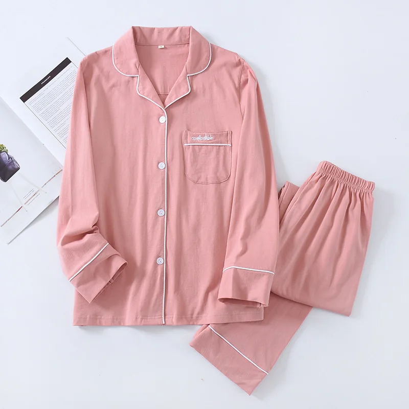 Spring Autumn Knitted Cotton Couple Thin Pajamas Pure Cotton Cardigan Men's and Women's Lapel Loose Loungewear Two-piece Set
Spring Autumn Knitted Cotton Couple Thin Pajamas Pure Cotton Cardigan Men's and Women's Lapel Loose Loungewear Two-piece Set