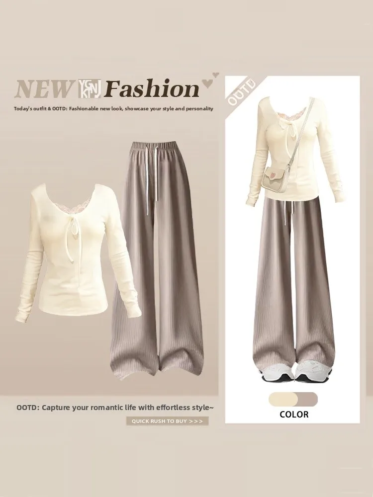 White Knot Tight Long Sleeve Women's Base Shirt Spring Casual Pants Two-Piece Set High Waist Wide Leg Drawstring
White Knot Tight Long Sleeve Women's Base Shirt Spring Casual Pants Two-Piece Set High Waist Wide Leg Drawstring