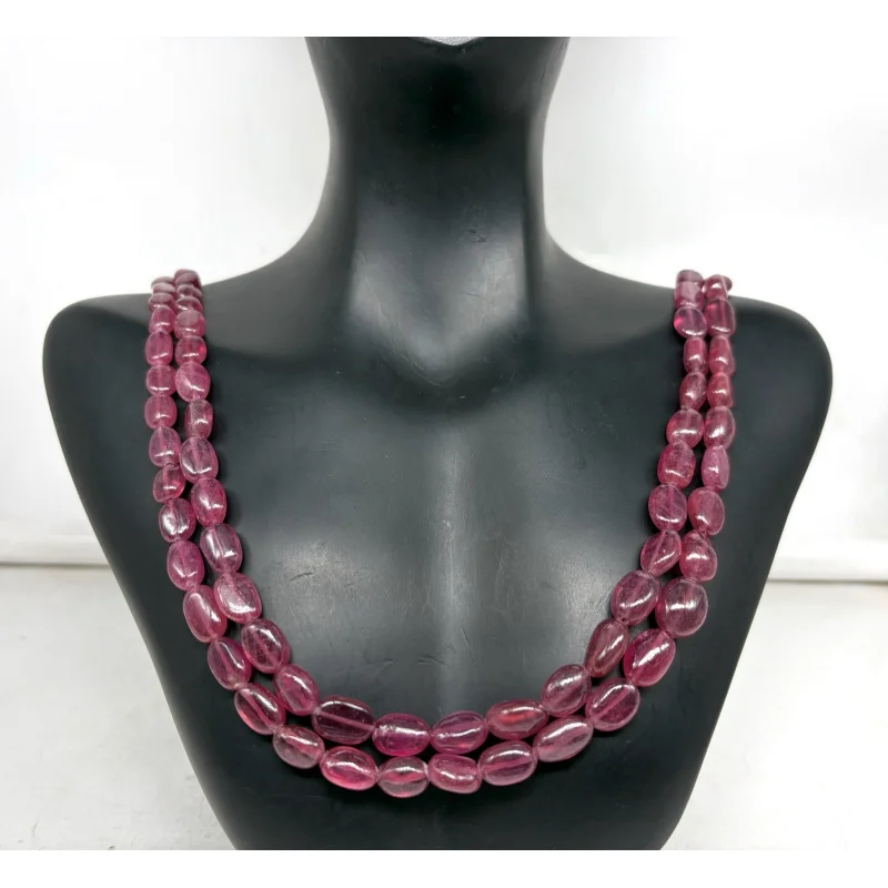 2-Line Ruby Oval Necklace 8-10mm Smooth Gemstone Beads Sterling Silver
2-Line Ruby Oval Necklace 8-10mm Smooth Gemstone Beads Sterling Silver