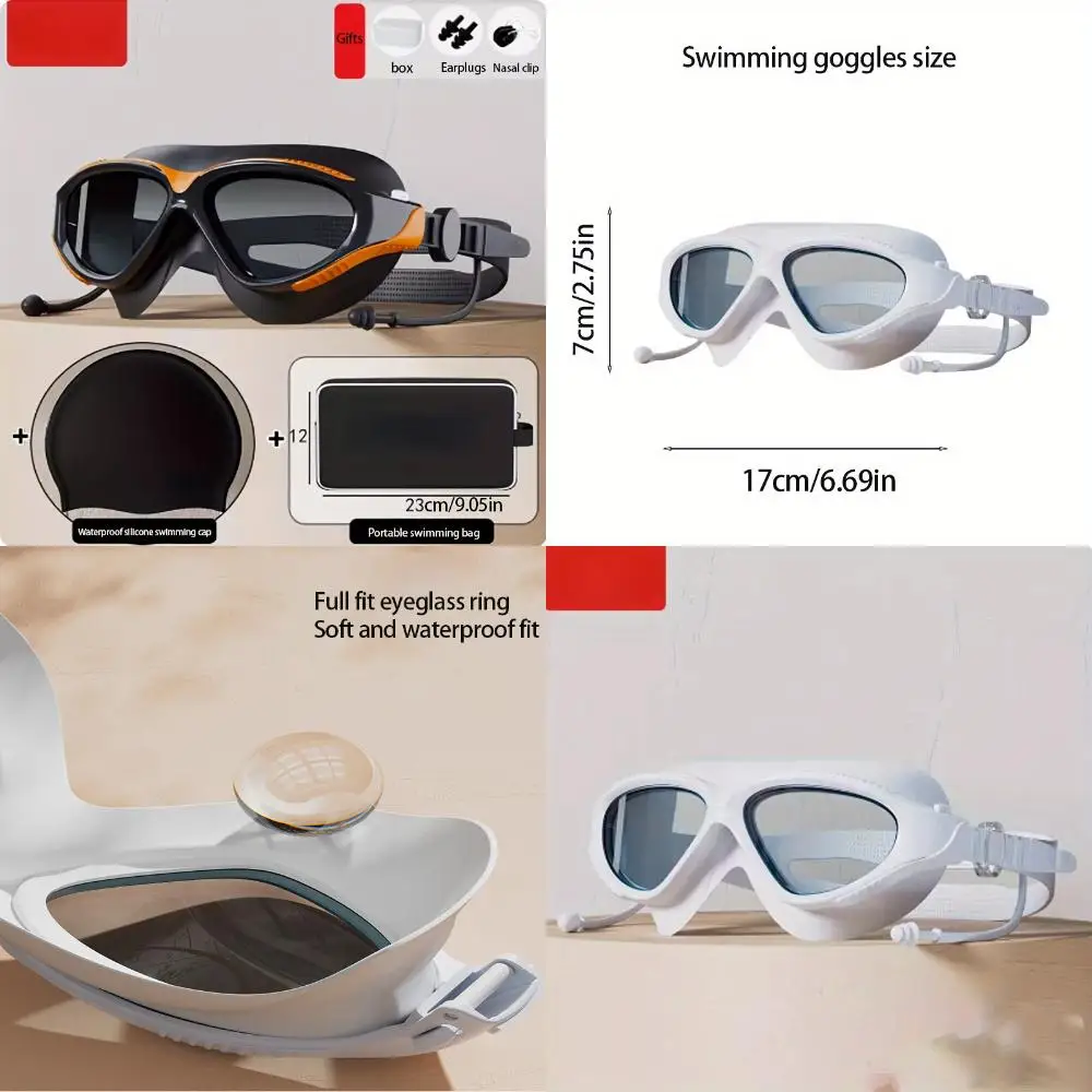 3Pcs swimming goggles + swimming + swimming bag high definition waterproof and anti-fog large frame swimming glasses men's and
3Pcs swimming goggles + swimming + swimming bag high definition waterproof and anti-fog large frame swimming glasses men's and