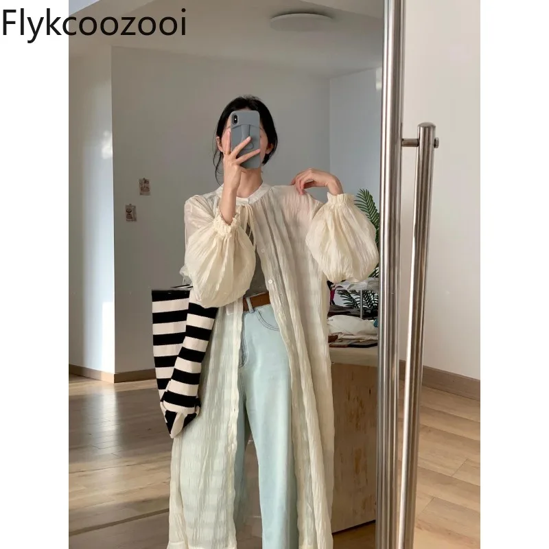 Solid O-neck Long Sleeve Blister Crepe Thin Cardigan Summer Women Loose Single Breasted Lady Fairycore Vacation Sun-proof Cloth
Solid O-neck Long Sleeve Blister Crepe Thin Cardigan Summer Women Loose Single Breasted Lady Fairycore Vacation Sun-proof Cloth