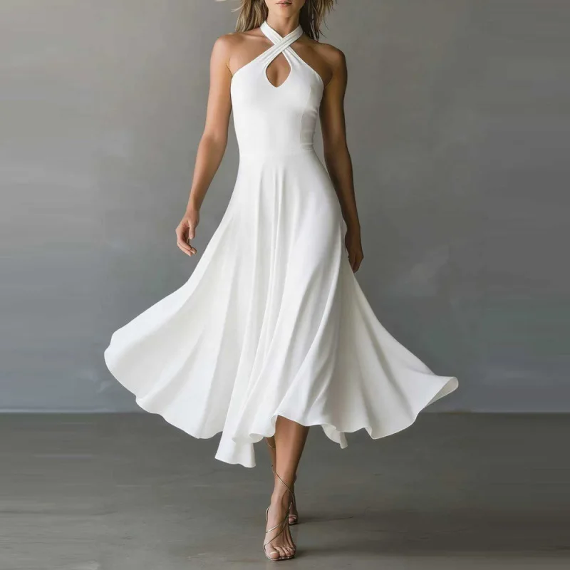 Hot Selling Women's Retro Elegant Lock Hole Backless Hanging Neck A-line Dress Casual Solid Color Sleeveless Long Dress
Hot Selling Women's Retro Elegant Lock Hole Backless Hanging Neck A-line Dress Casual Solid Color Sleeveless Long Dress