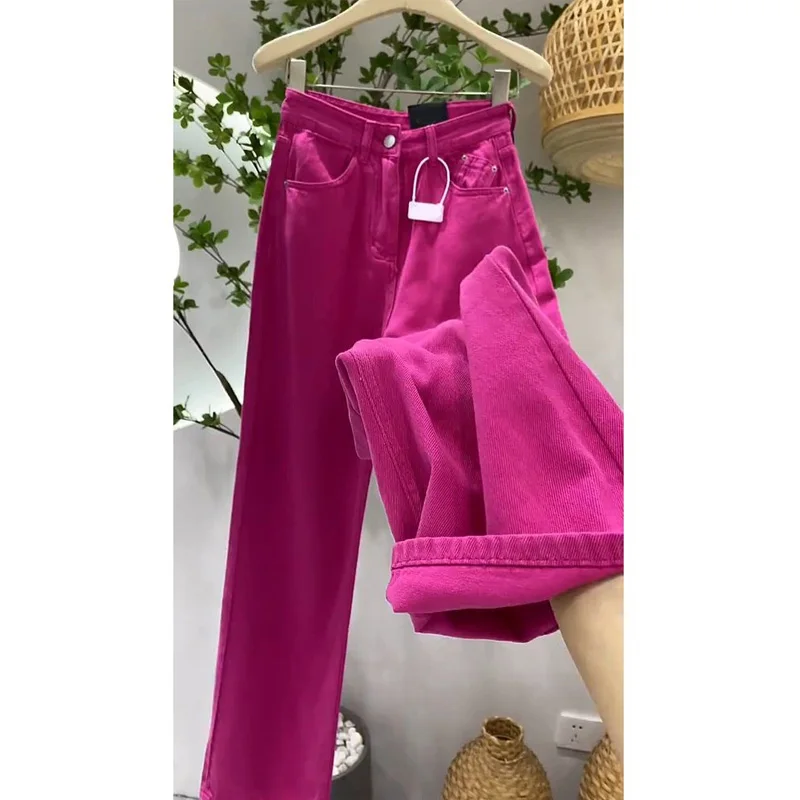 Dragon Fruit Colored Wide Leg Straight Cut Jeans Women's Spring Summer Thin High Waist Long Pants Fashionable plus Size
Dragon Fruit Colored Wide Leg Straight Cut Jeans Women's Spring Summer Thin High Waist Long Pants Fashionable plus Size