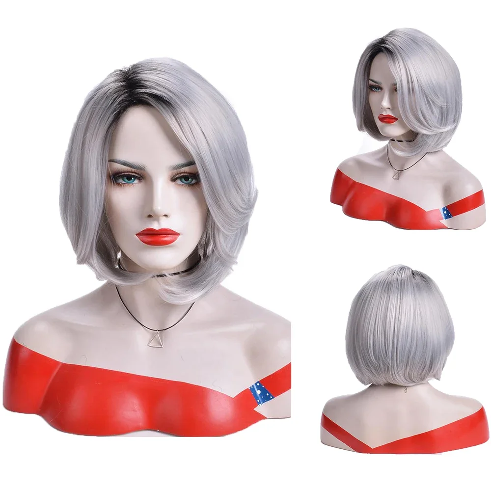 Silver Grey Synthetic Wig Short Natural Wave Middle Split Synthetic Hair for White Women Daily Black Root Cosplay Heat Resistant
Silver Grey Synthetic Wig Short Natural Wave Middle Split Synthetic Hair for White Women Daily Black Root Cosplay Heat Resistant