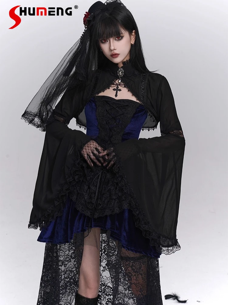Dark Gothic Style Girl Halloween Cosplay Costume Long Sleeve Short Top Lace-up Slim Fit Lace Blue Dress For Women Two-piece Set
Dark Gothic Style Girl Halloween Cosplay Costume Long Sleeve Short Top Lace-up Slim Fit Lace Blue Dress For Women Two-piece Set