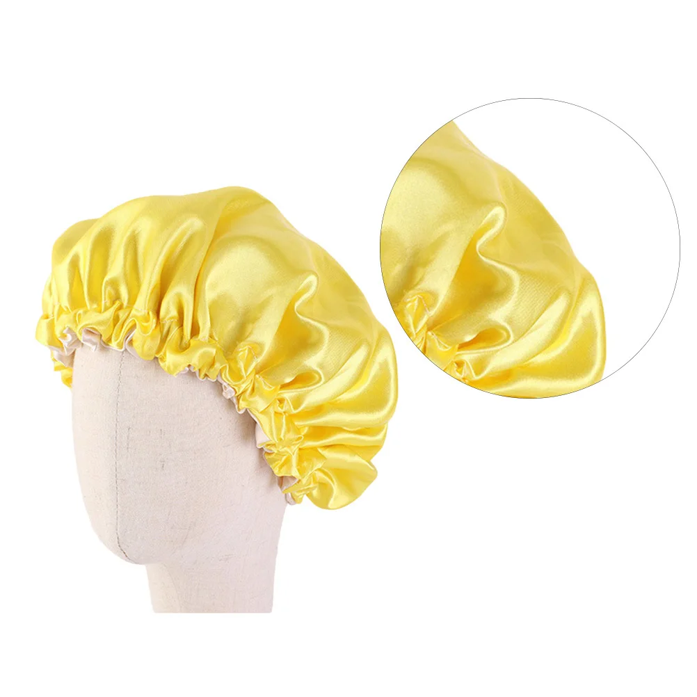 Kids Satin Sleeping Cap Double Layered Stretchable Hair Bonnet for Overnight Use Face Washing Shower Protection in Yellow
Kids Satin Sleeping Cap Double Layered Stretchable Hair Bonnet for Overnight Use Face Washing Shower Protection in Yellow