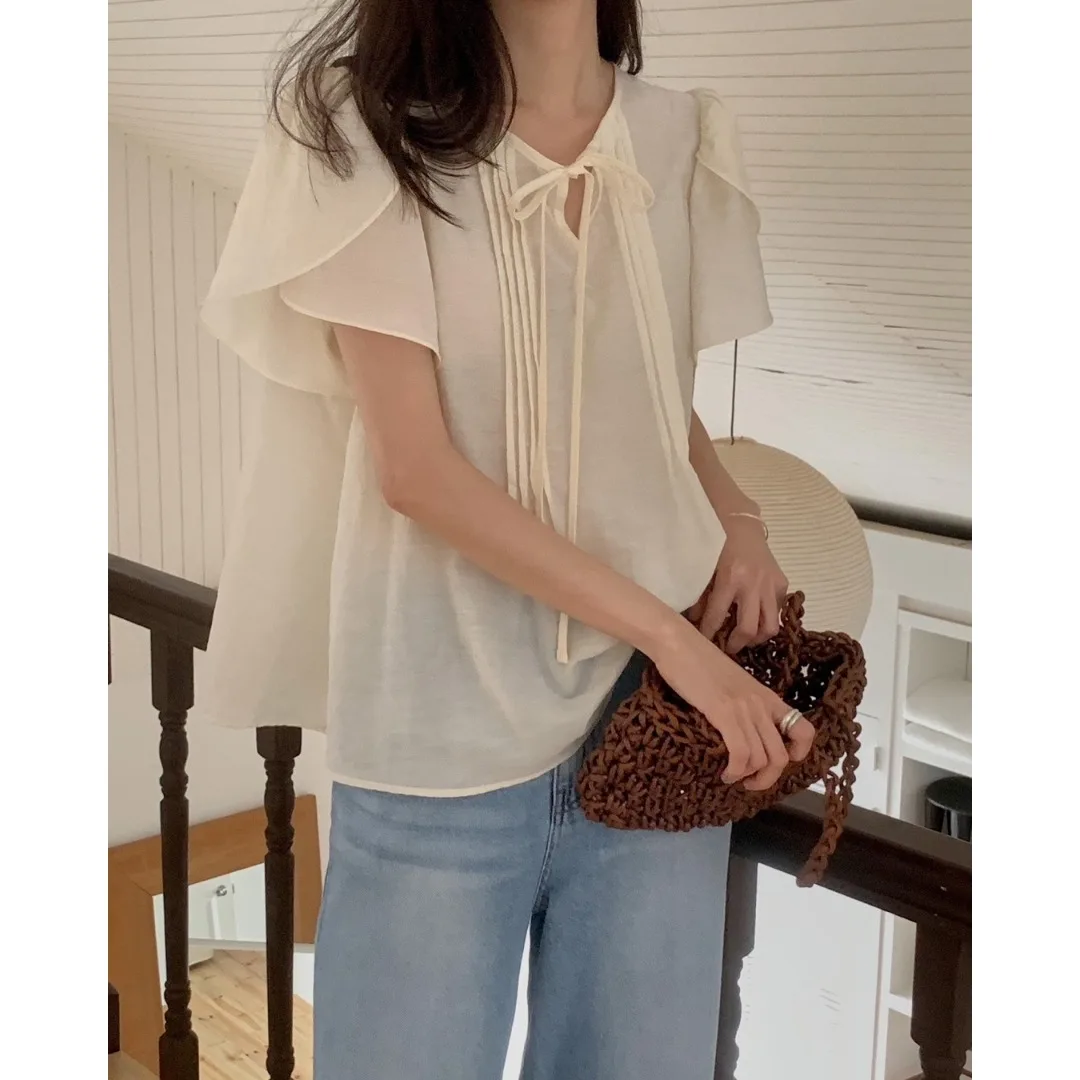2026 Summer New Chic Fashionable Two-color Cool Bloom Sleeve Knot Short Sleeve Top Women's Loose Fit Shirt High Elasticity
2026 Summer New Chic Fashionable Two-color Cool Bloom Sleeve Knot Short Sleeve Top Women's Loose Fit Shirt High Elasticity