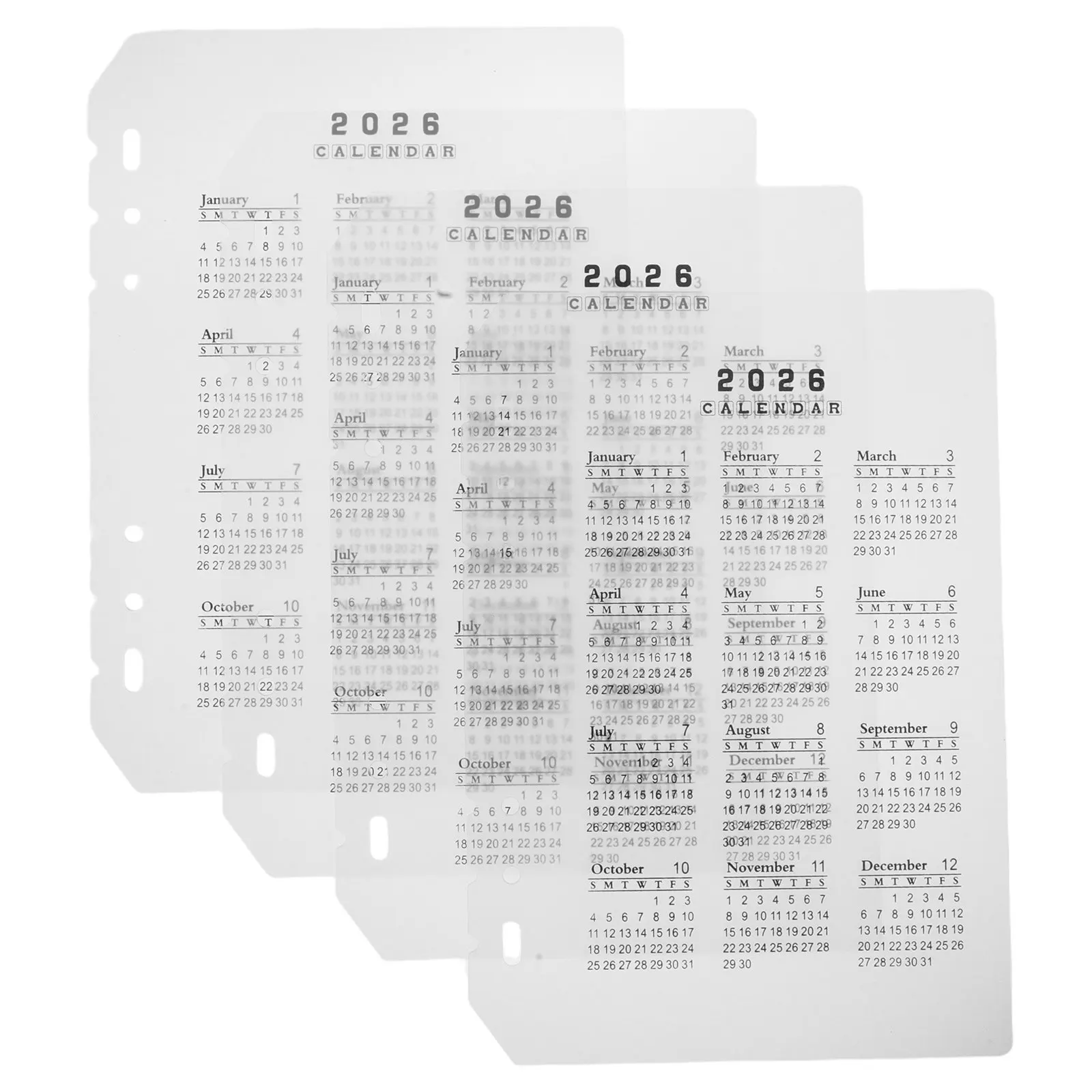 4Pcs Frosted Plastic Calendar Dividers 6-Hole A5 2026 Refillable Binder Inserts for Planner Notebook Office Supplies Date
4Pcs Frosted Plastic Calendar Dividers 6-Hole A5 2026 Refillable Binder Inserts for Planner Notebook Office Supplies Date