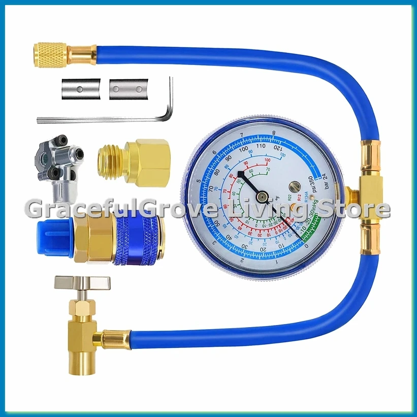 ACR134A Комплект для заправки фреонов холодильника Шланг для зарядки переменного тока с манометром, кран для пирсинга и самозапечатывающимся адаптером-A79U
ACR134A Комплект для заправки фреонов холодильника Шланг для зарядки переменного тока с манометром, кран для пирсинга и самозапечатывающимся адаптером-A79U